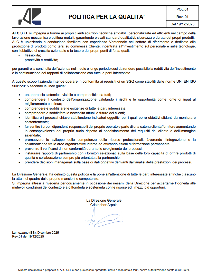 Politica per la Qualit&agrave; - Anteprima